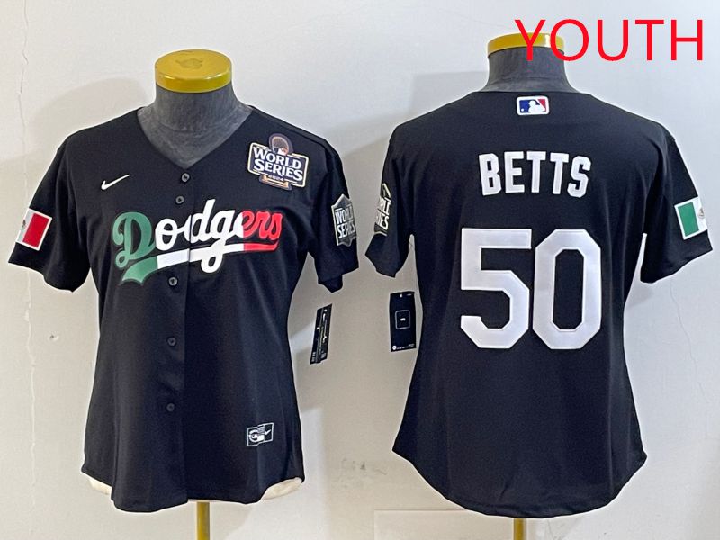 Youth Los Angeles Dodgers #50 Betts Black Mexico Game 2025 Nike MLB Jersey style 3->youth mlb jersey->Youth Jersey